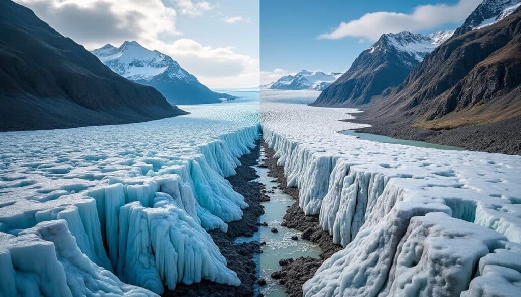 découvrez comment la comparaison des glaciers fondus avec de vieilles cartes documente l'évolution du climat à travers des photos de paysages saisissantes.
