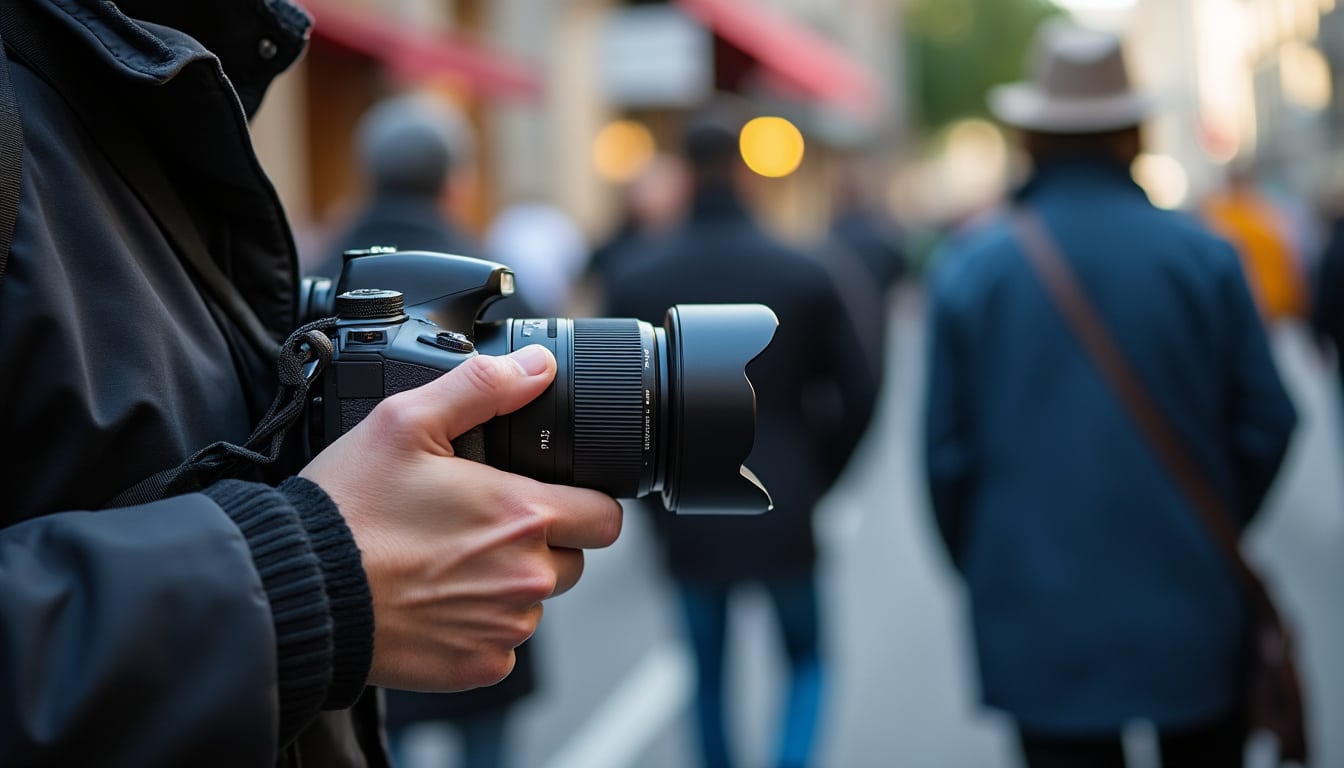 découvrez comment la technique de la photographie à la hanche permet de capturer des clichés de rue spontanés tout en préservant l'anonymat des sujets.