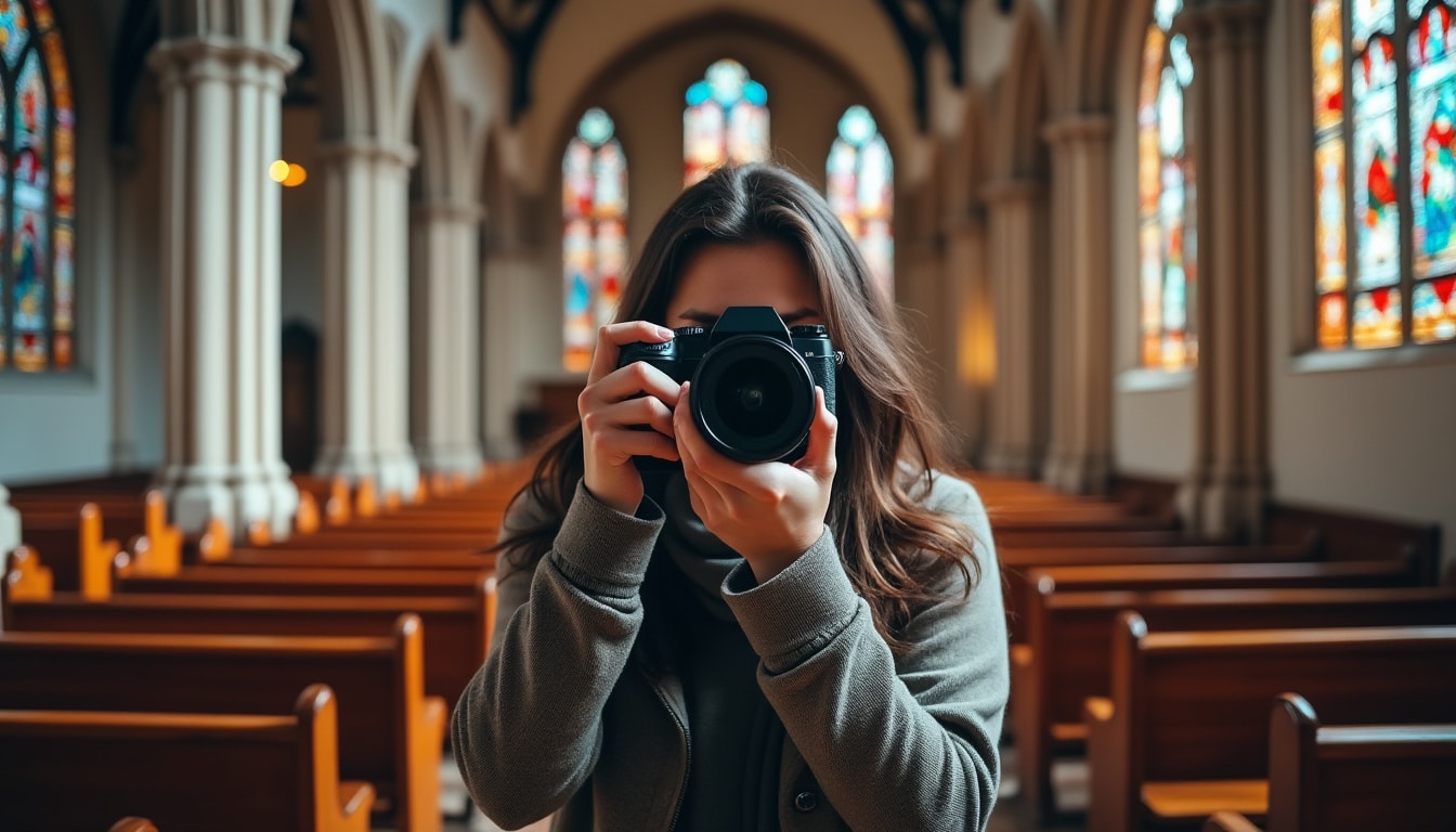 découvrez comment l'obturateur électronique silencieux de l'appareil hybride facilite la photographie discrète dans les églises, capturant chaque instant sans bruit.
