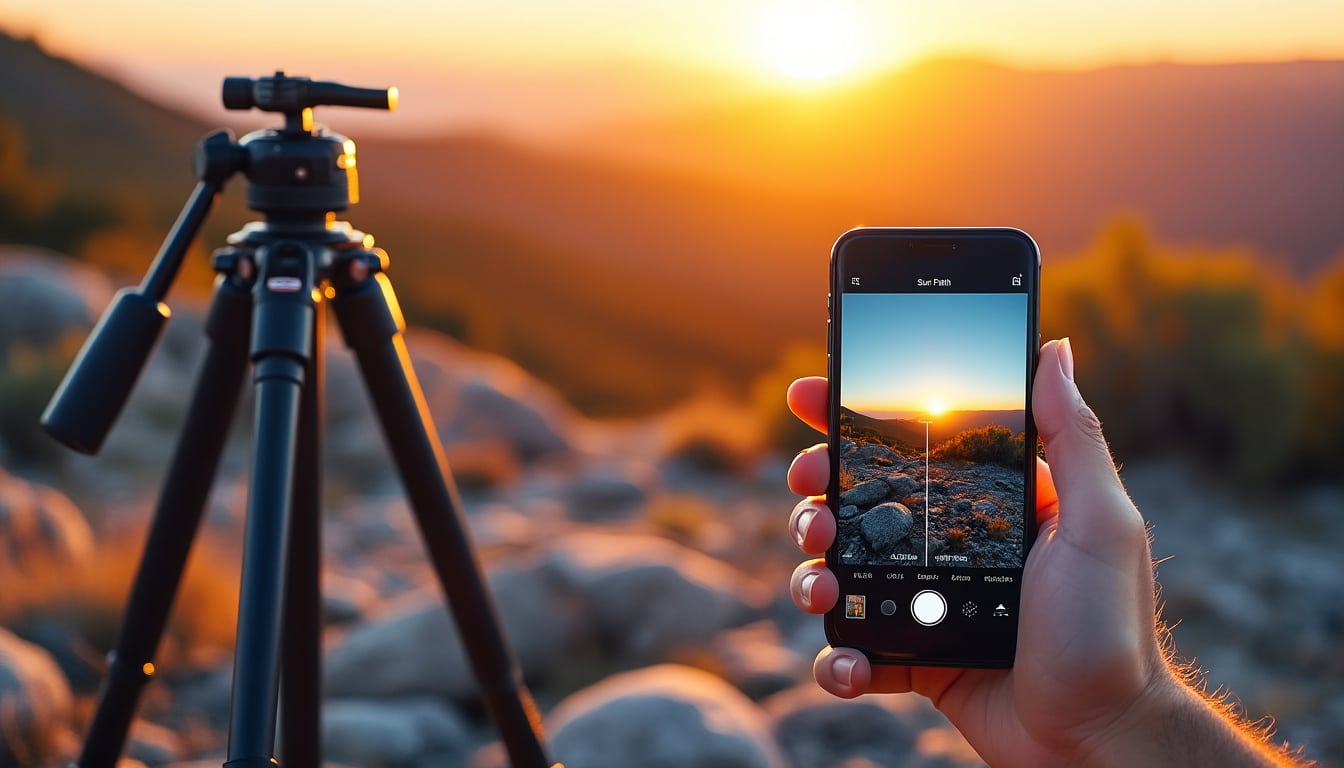 découvrez notre application de calcul de la course du soleil, conçue pour vous aider à positionner précisément votre trépied de stabilisation et optimiser vos prises de vue en plein air.